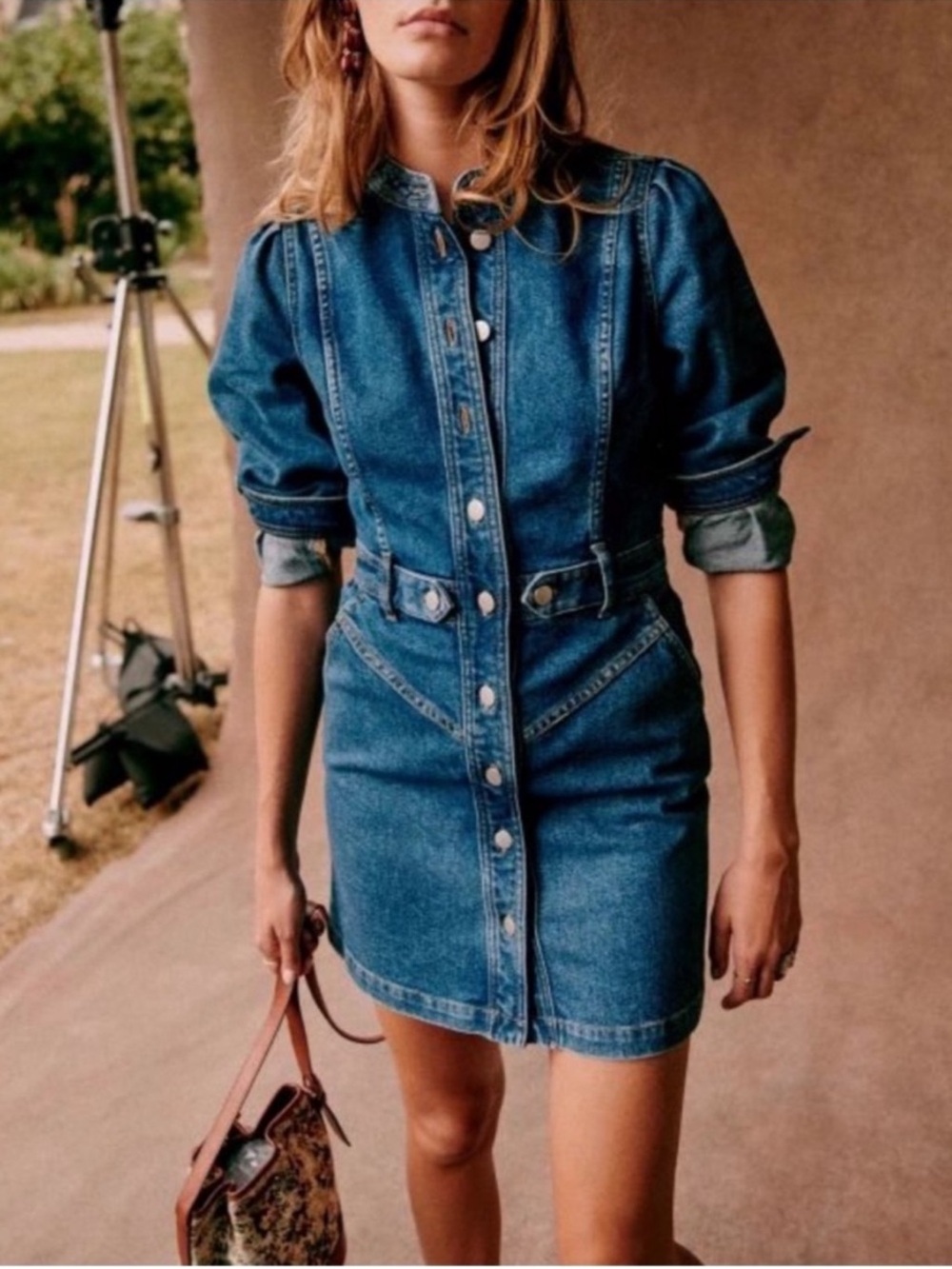 Sezane Alberta Blue Jean Buttoned Sheath Mini Denim Dress 34 US 2 - Picture 4 of 8